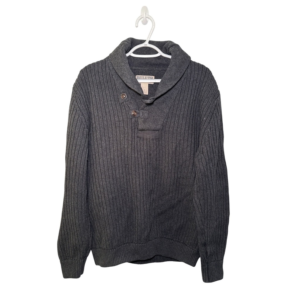 Duluth Trading Co Mens Large Ribbed Shawl Neck Cotton Wool Sweater Preppy - Picture 1 of 7